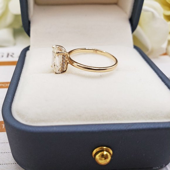 14K Yellow Gold 3 Carats Emerald Cut Moissanite Engagement Ring - Picture 11 of 14